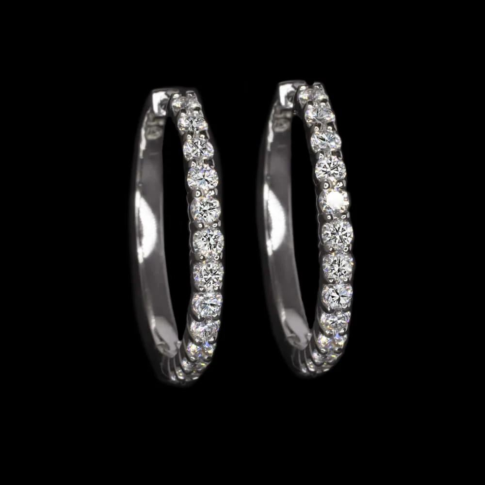 Contemporaneo Orecchini a cerchio con diamanti in oro bianco 14K da 1,60 carati in vendita