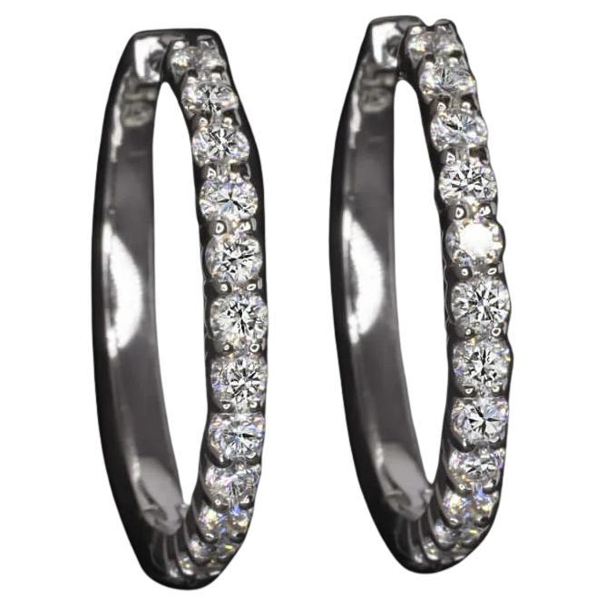 Pendientes de aro de diamantes de oro blanco de 14 quilates de 1,60 quilates