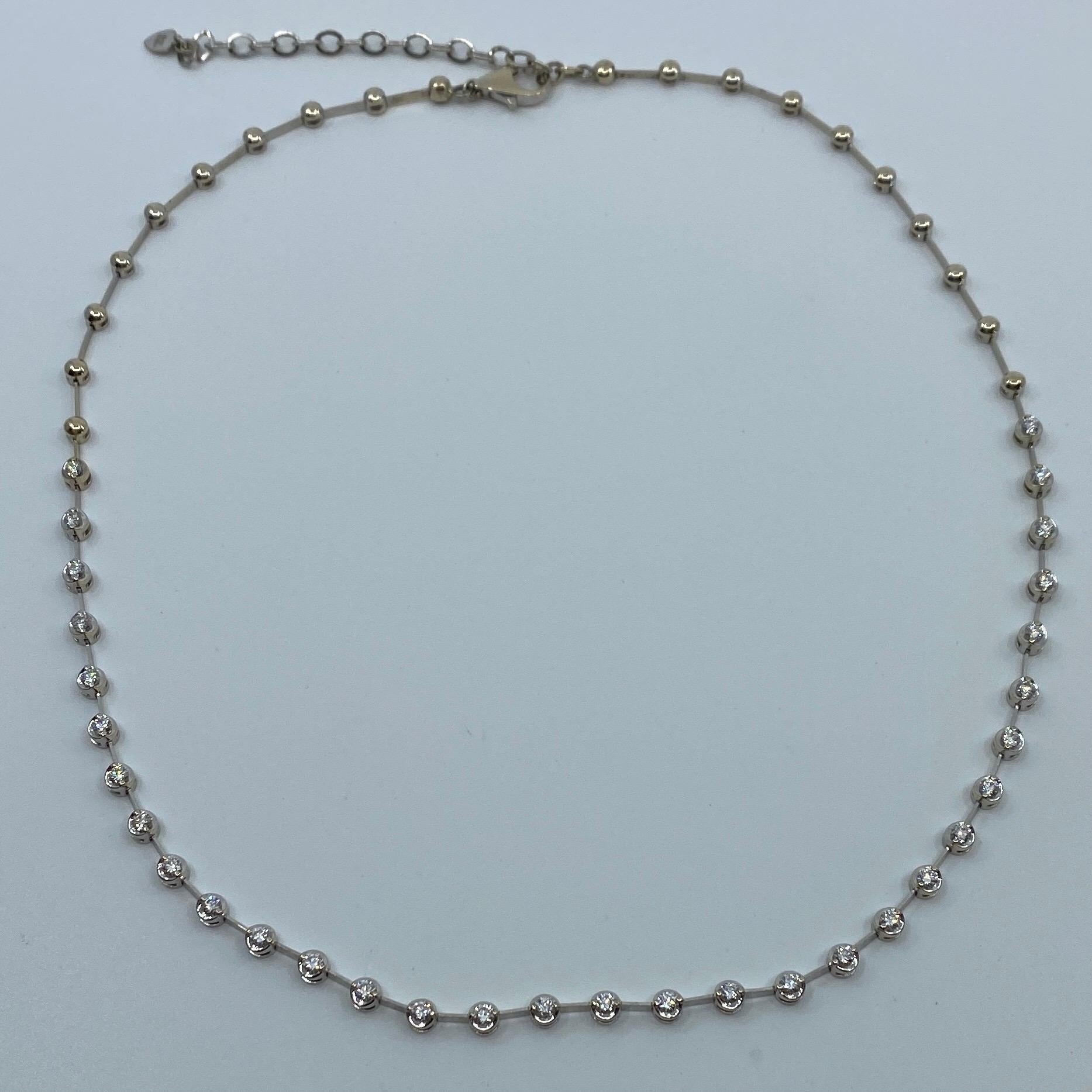 1.60 Carat 18 Karat White Gold Natural Diamond Line Necklace In New Condition For Sale In Birmingham, GB