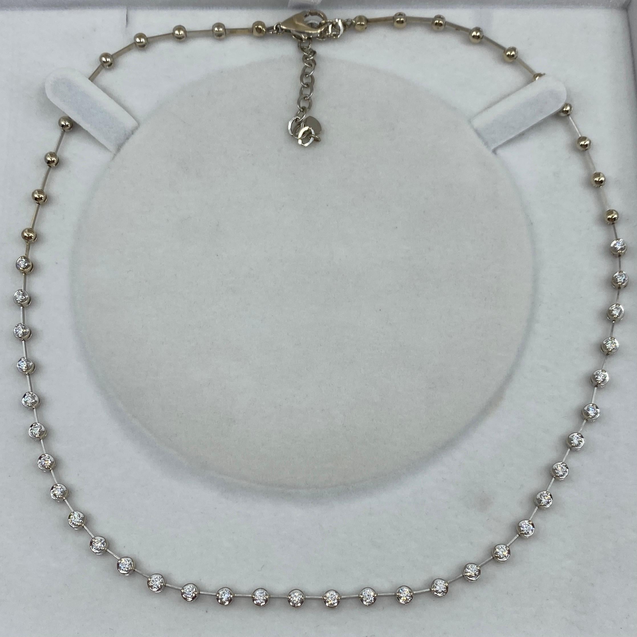 Women's or Men's 1.60 Carat 18 Karat White Gold Natural Diamond Line Necklace For Sale