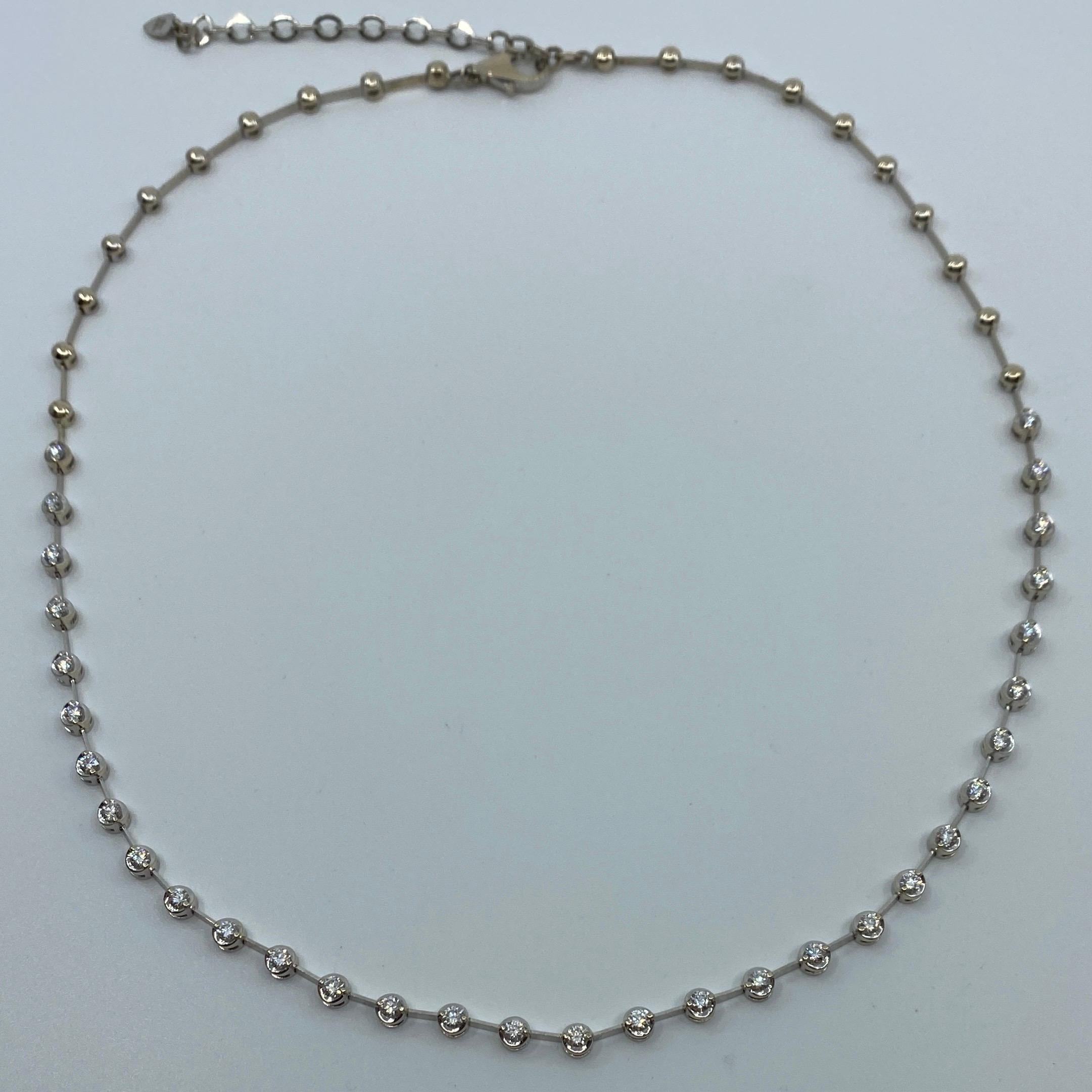 1.60 Carat 18 Karat White Gold Natural Diamond Line Necklace For Sale 1