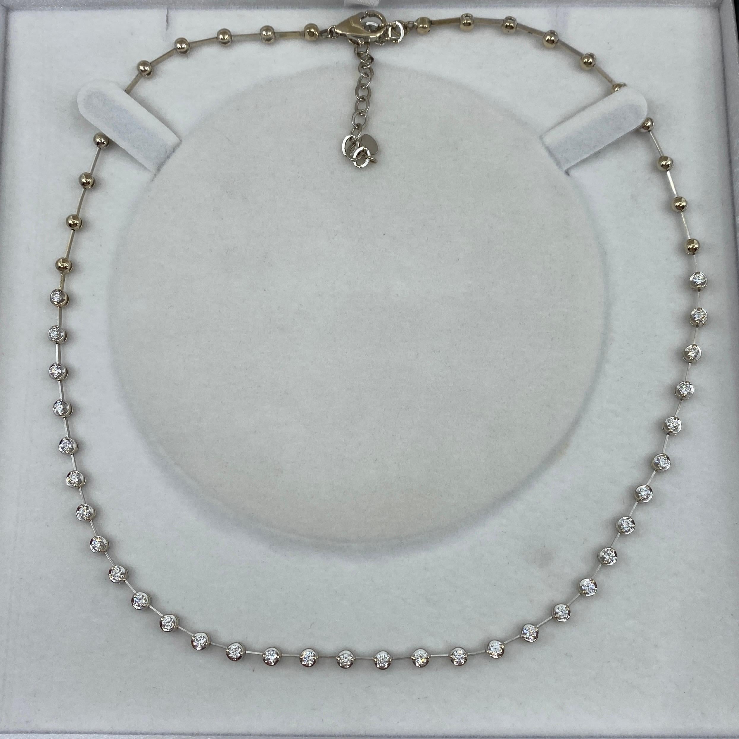 1.60 Carat 18 Karat White Gold Natural Diamond Line Necklace For Sale 2