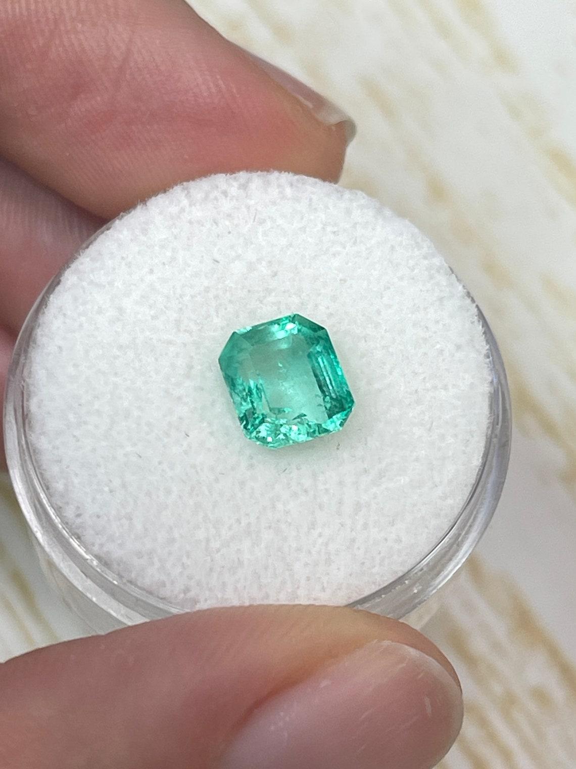 1.60 Carat 7.5x6.5 Light Green Colombian Emerald - Eye Clean Genuine Emerald Cut In New Condition For Sale In Jupiter, FL