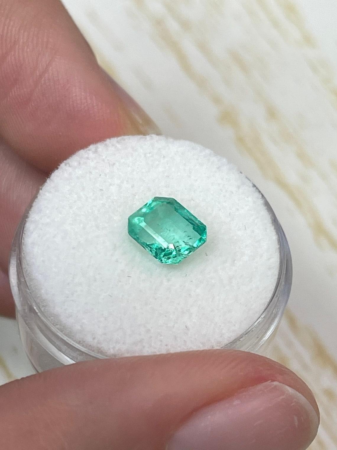 Women's 1.60 Carat 7.5x6.5 Light Green Colombian Emerald - Eye Clean Genuine Emerald Cut For Sale