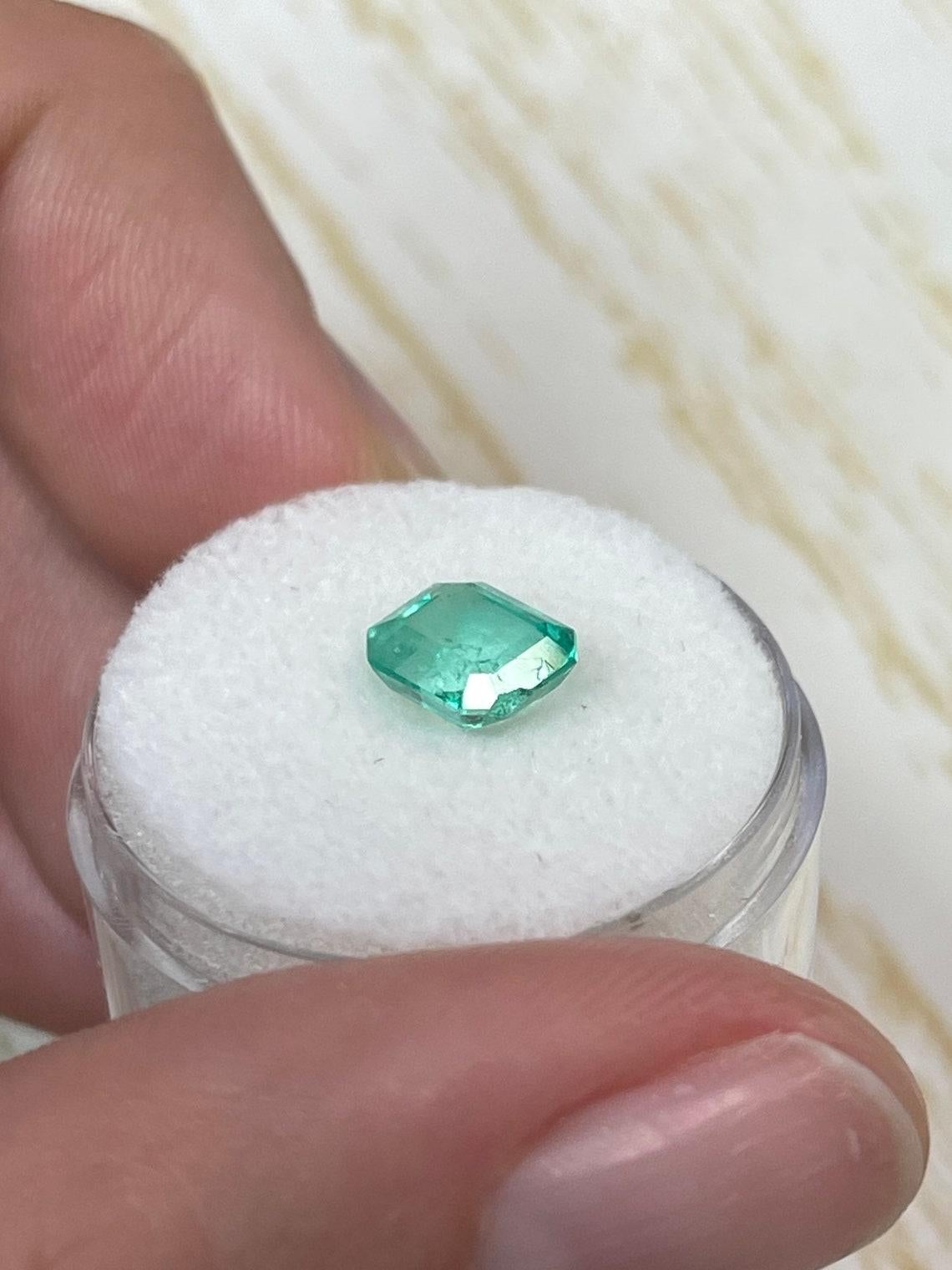 1.60 Carat 7.5x6.5 Light Green Colombian Emerald - Eye Clean Genuine Emerald Cut For Sale 1
