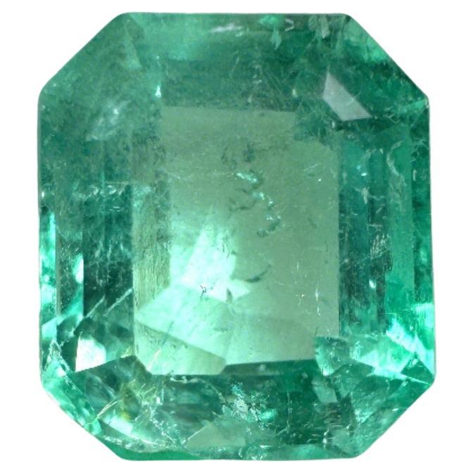 1.60 Carat 7.5x6.5 Light Green Colombian Emerald - Eye Clean Genuine Emerald Cut For Sale