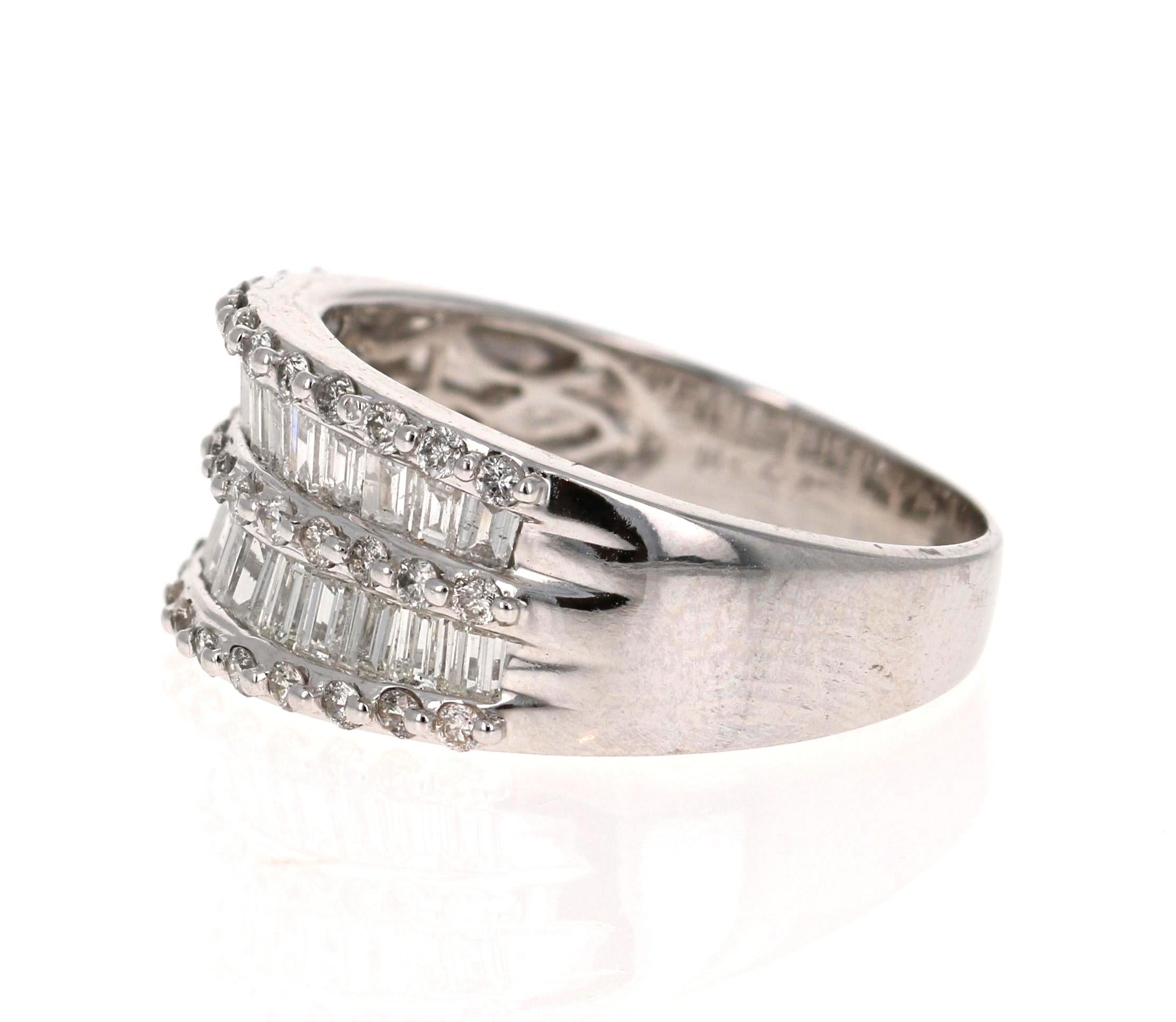 Contemporary 1.60 Carat Baguette and Round Cut Diamond Band 14 Karat White Gold For Sale