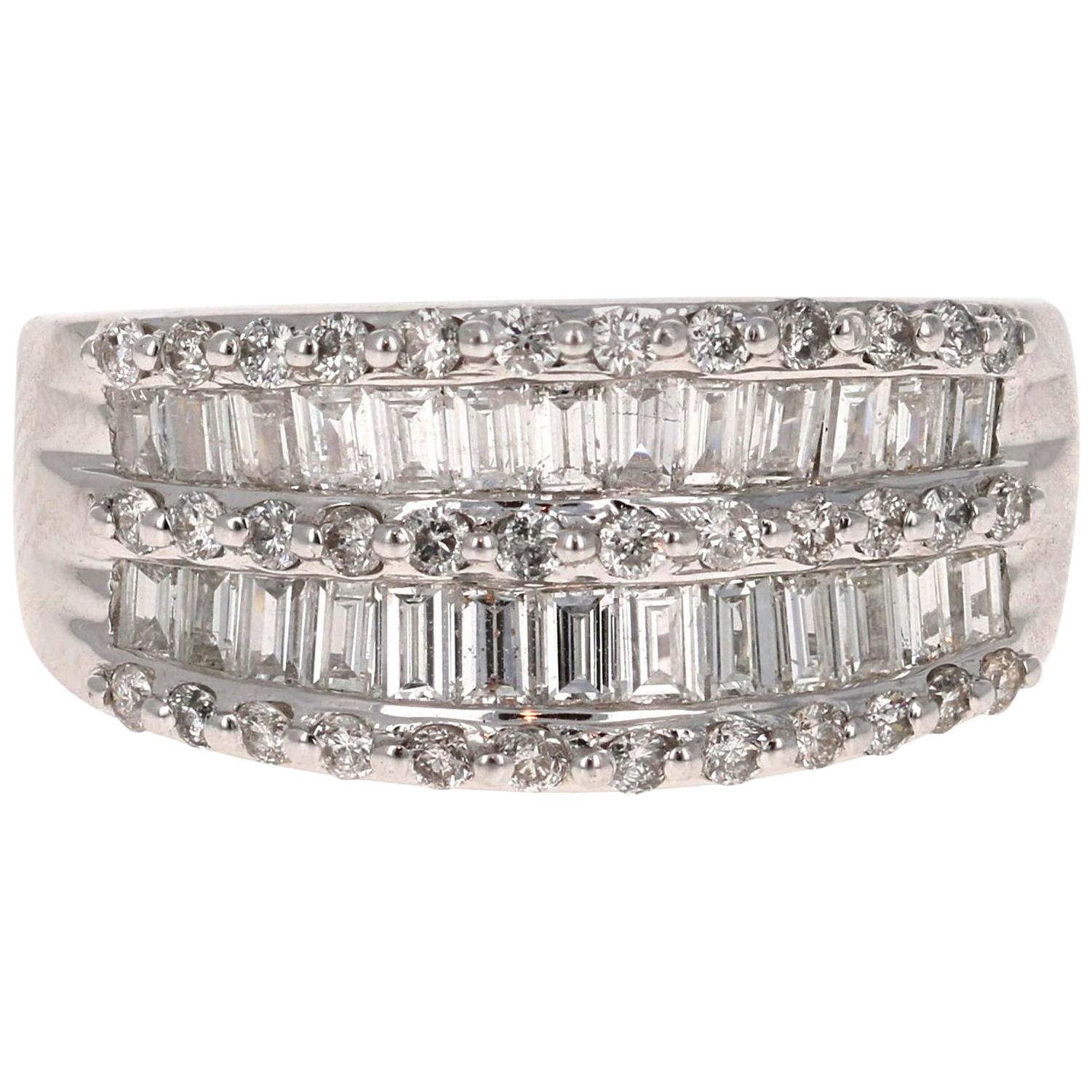 1.60 Carat Baguette and Round Cut Diamond Band 14 Karat White Gold For Sale