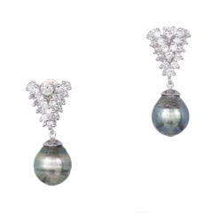 1.60 Carat Black South Sea Baroque Pearl Diamond Gold Dangle Earrings