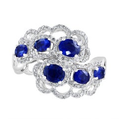 1.60 Carat Blue Sapphire Diamond Open Work Halo Fashion Ring in 18K White Gold