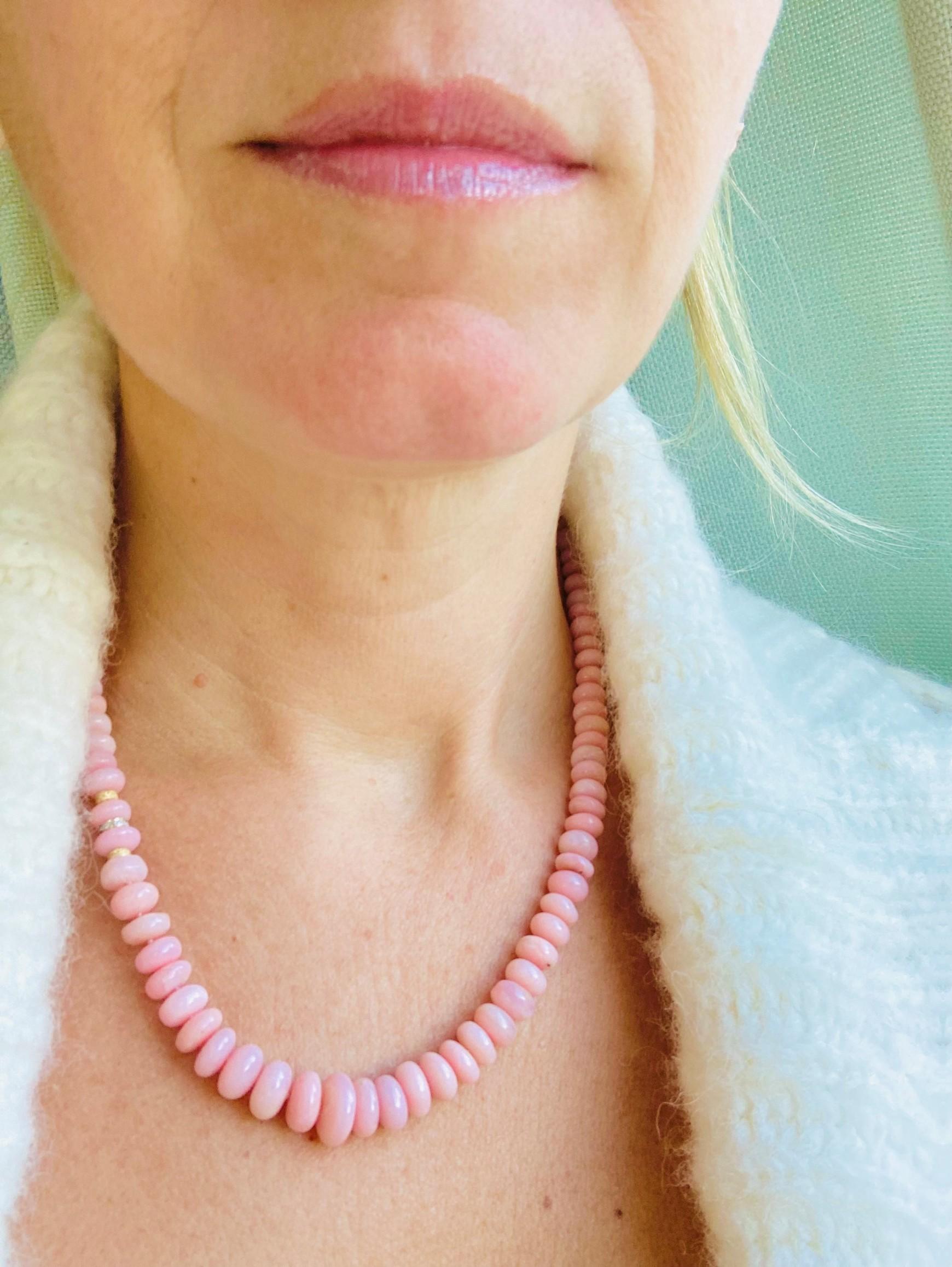160 Carat Blush Pink Opal Beaded Diamond Yellow Gold Necklace For Sale 3