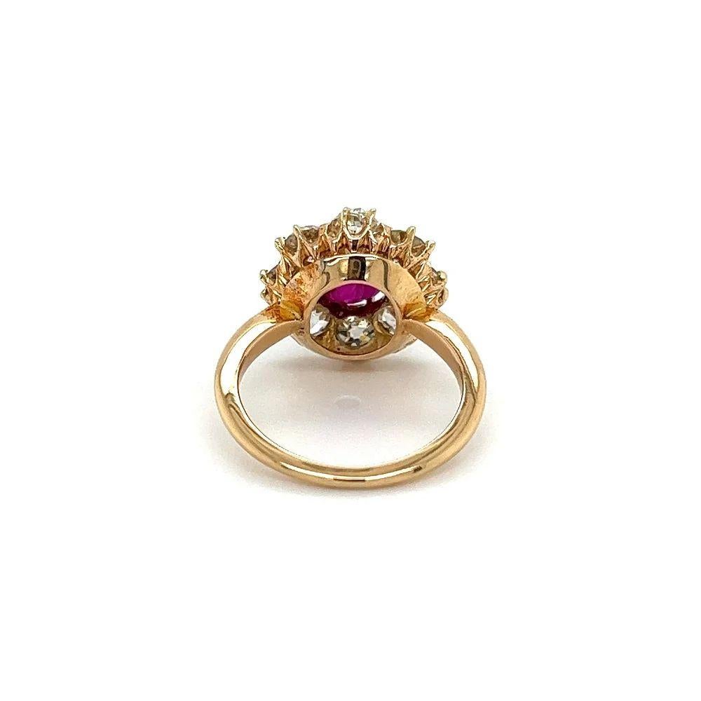 1.60 Carat Burma NO HEAT Ruby GIA and Old Mine Diamond Vintage Gold Ring In Excellent Condition For Sale In Montreal, QC