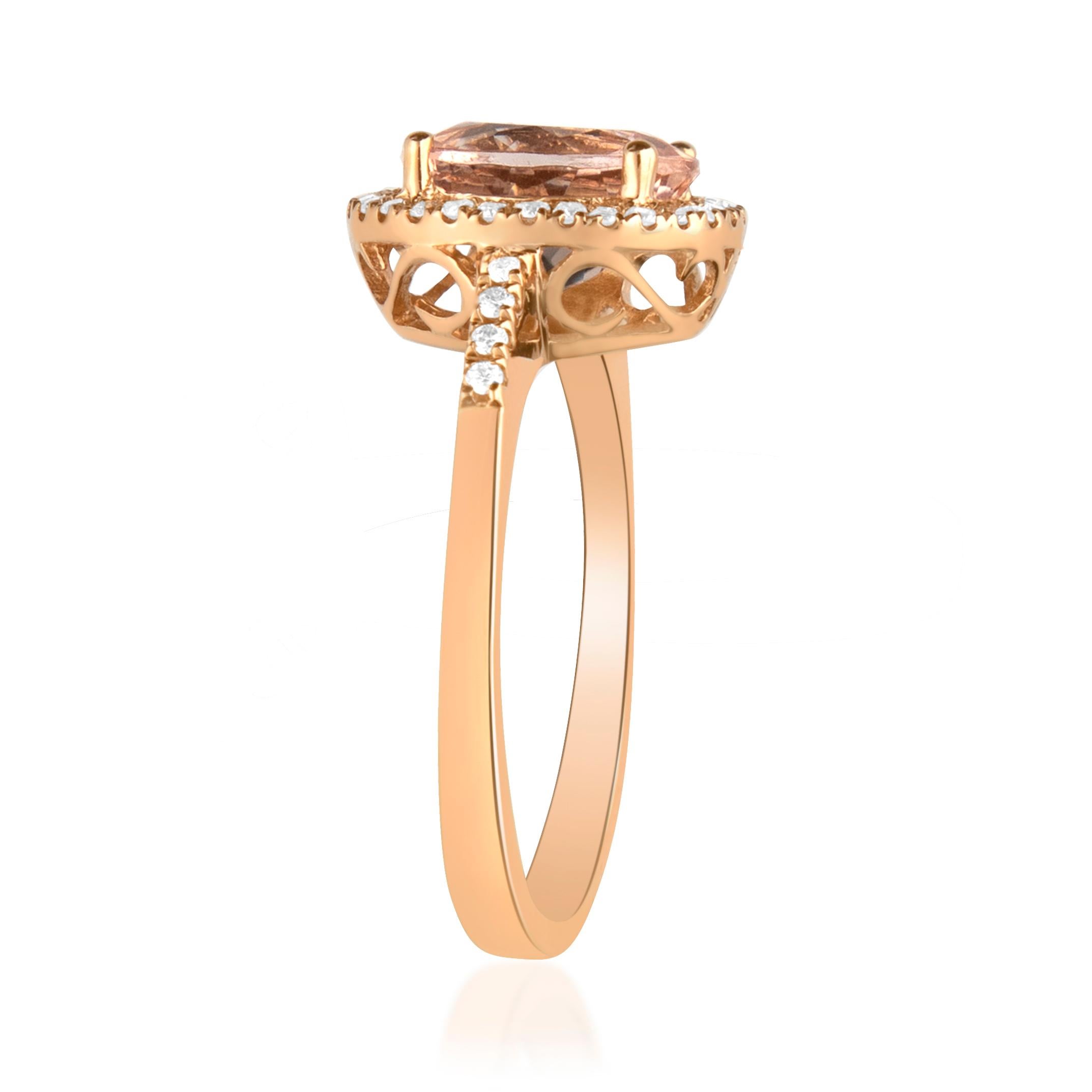 Art déco 1.60 Carat Classic Morganite Oval Cut and Diamond 10K Rose Gold Ring en vente