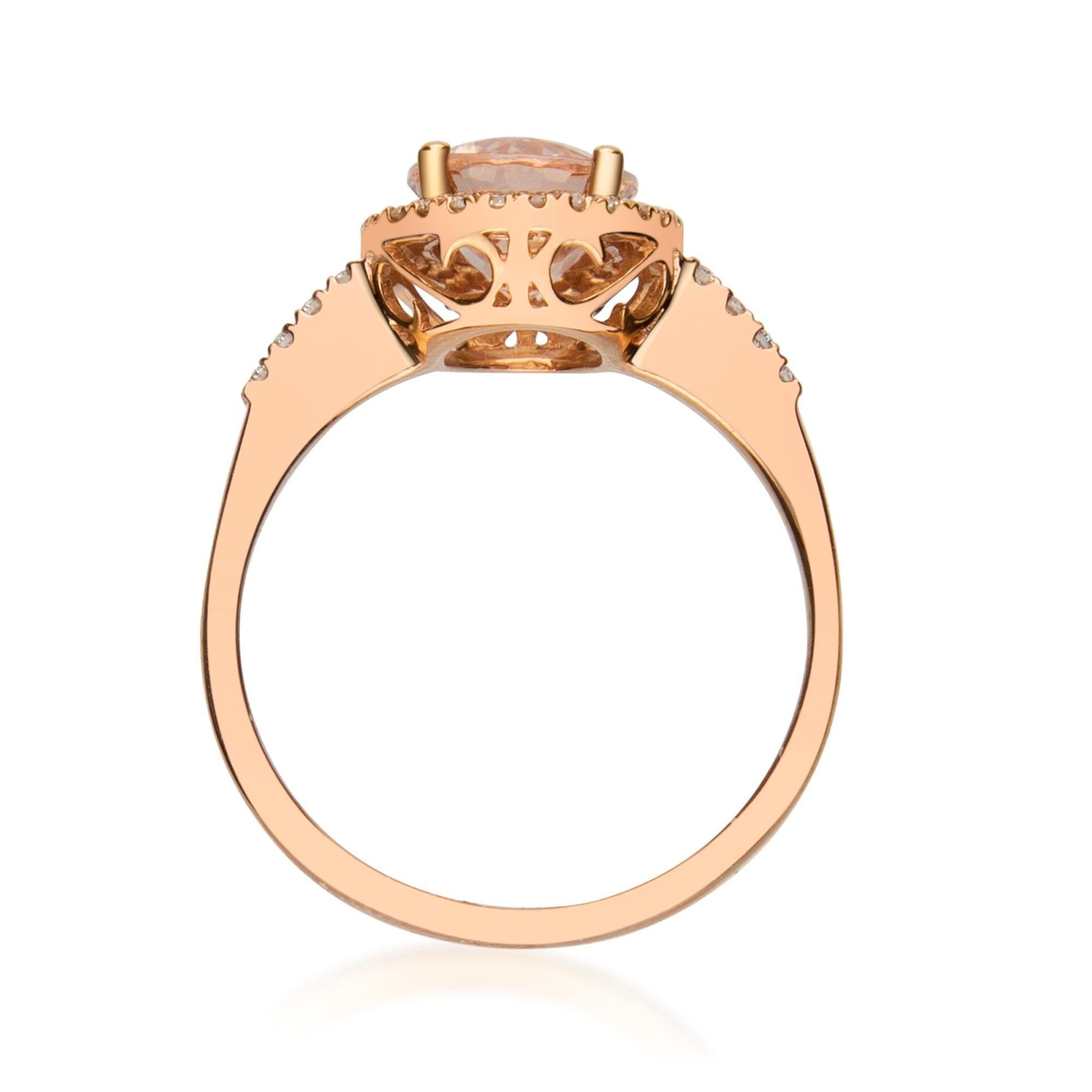 Taille ovale 1.60 Carat Classic Morganite Oval Cut and Diamond 10K Rose Gold Ring en vente