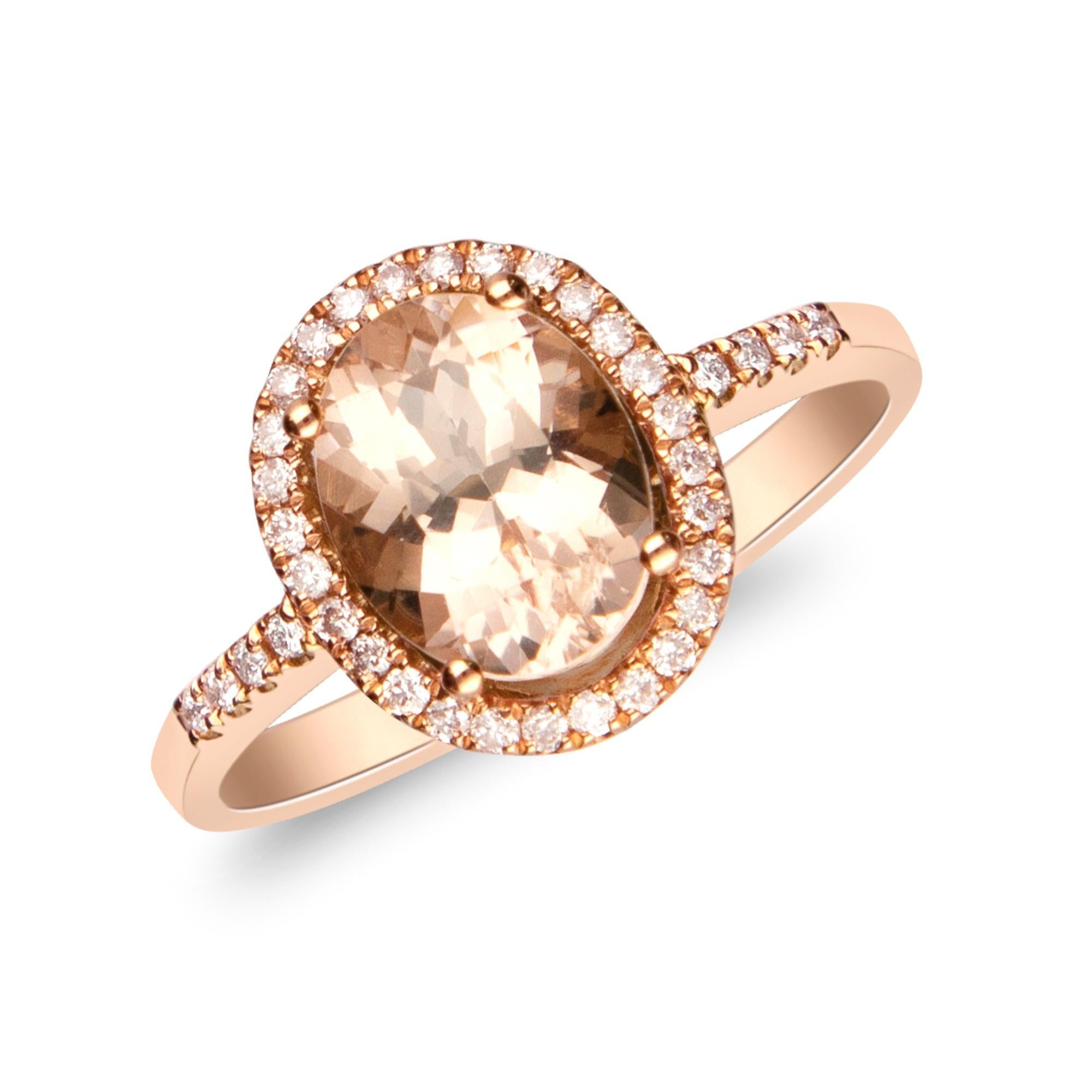 1.60 Carat Classic Morganite Oval Cut and Diamond 10K Rose Gold Ring Neuf - En vente à New York, NY