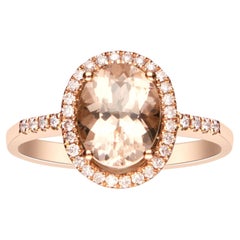 Vintage 1.60 Carat Classic Morganite Oval Cut and Diamond 10K Rose Gold Ring