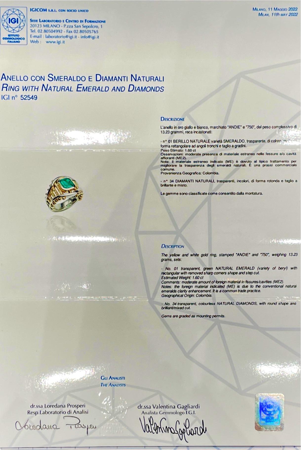 1,60 Karat kolumbianischer Smaragd- und Diamantring aus 18 Karat Gold und IGI-Zertifikat im Angebot 4