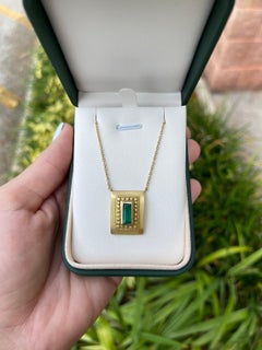 1.60 Carat Colombian Emerald Solitaire Necklace 18K Yellow Gold Anniversary Gift