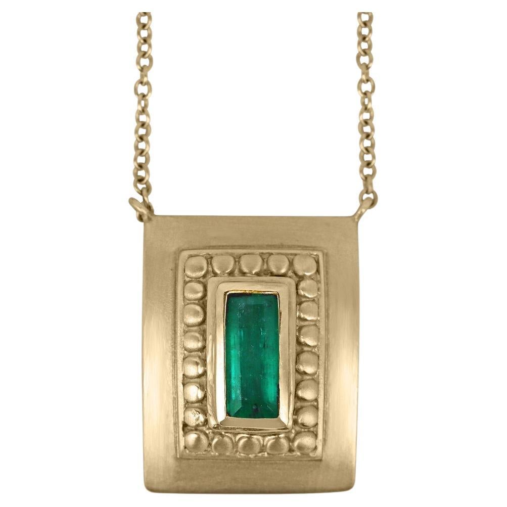 1.60 Carat Colombian Emerald Solitaire Necklace 18K Yellow Gold Anniversary Gift For Sale