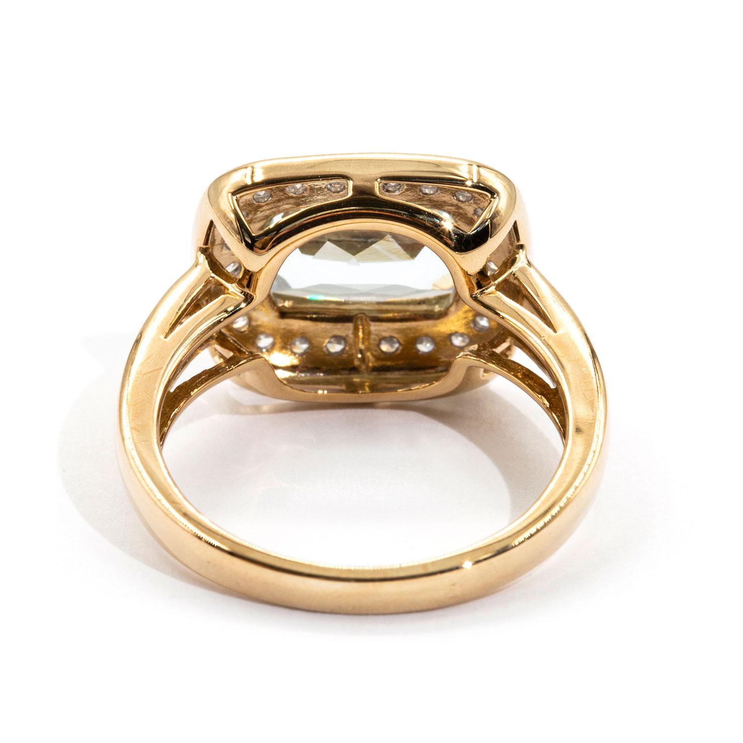 Women's 1.60 Carat Cushion Aquamarine and Diamond Halo Cluster 9 Carat Yellow Gold Ring