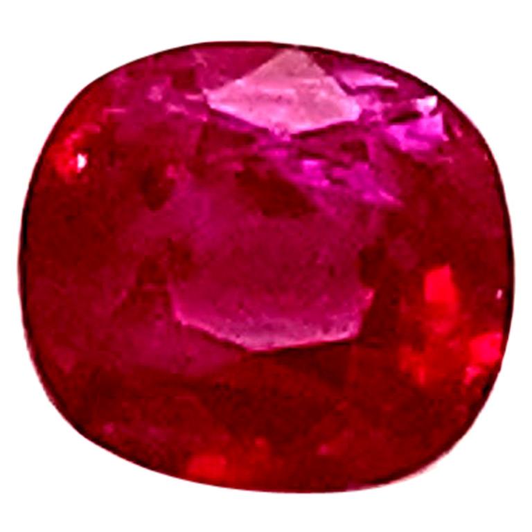 1.53 Carat GIA Certified Pigeon's Blood Red Cushion-Cut Unheated Burmese Ruby:

An incredibly rare gemstone, it is a 1.53 carat unheated cushion-cut Burmese ruby. Certified by GIA Lab to be hailing from the historic Mogok mines in Burma, the ruby
