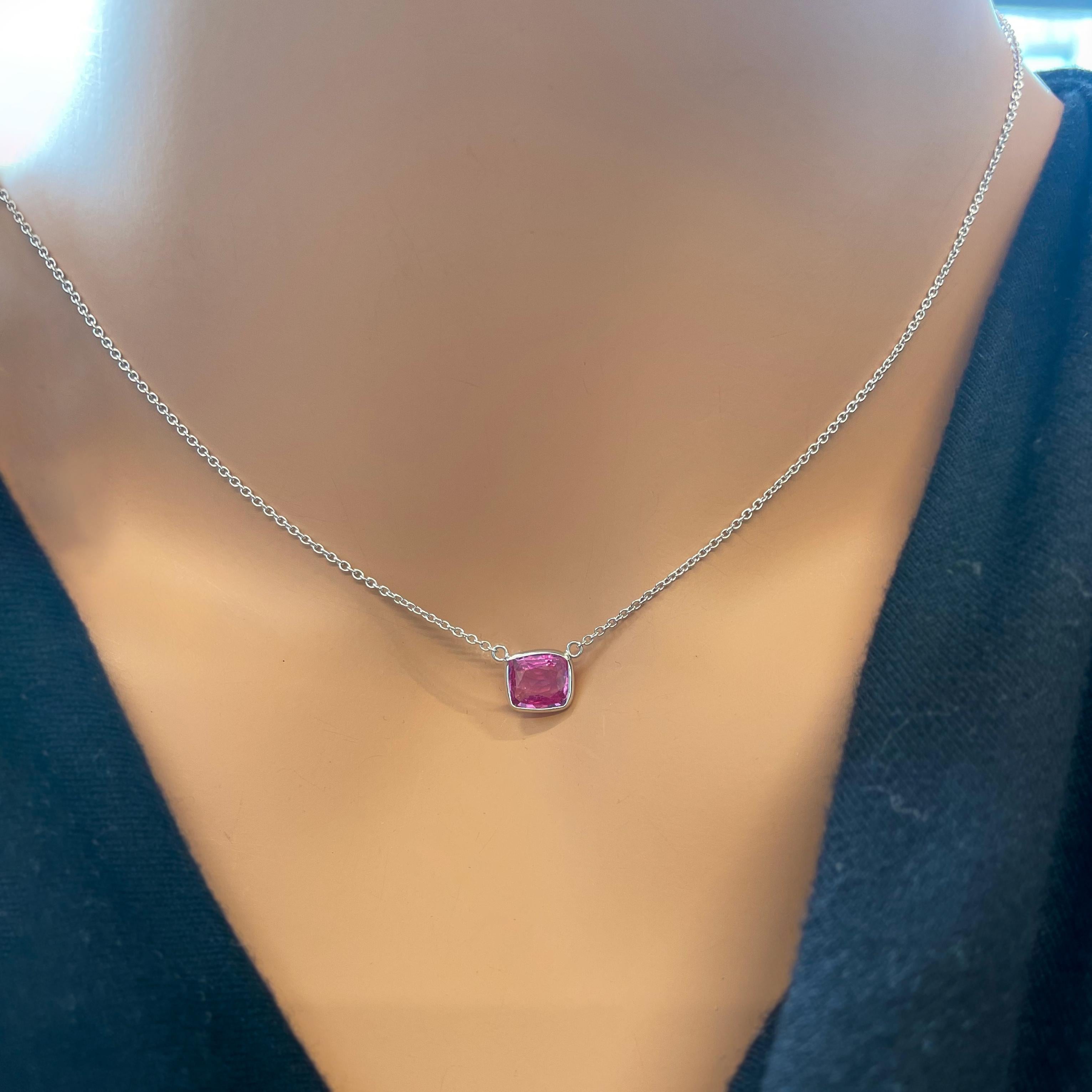 A fashion necklace featuring a pink cushion-cut sapphire with a weight of 1.60 carats can be a beautiful and stylish accessory. The necklace chain and setting can be made from various materials depending on your preference and budget. A 1.60-carat