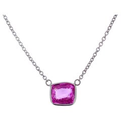 1.60 Carat Cushion Pink Sapphire Fashion Necklaces In 14K White Gold 