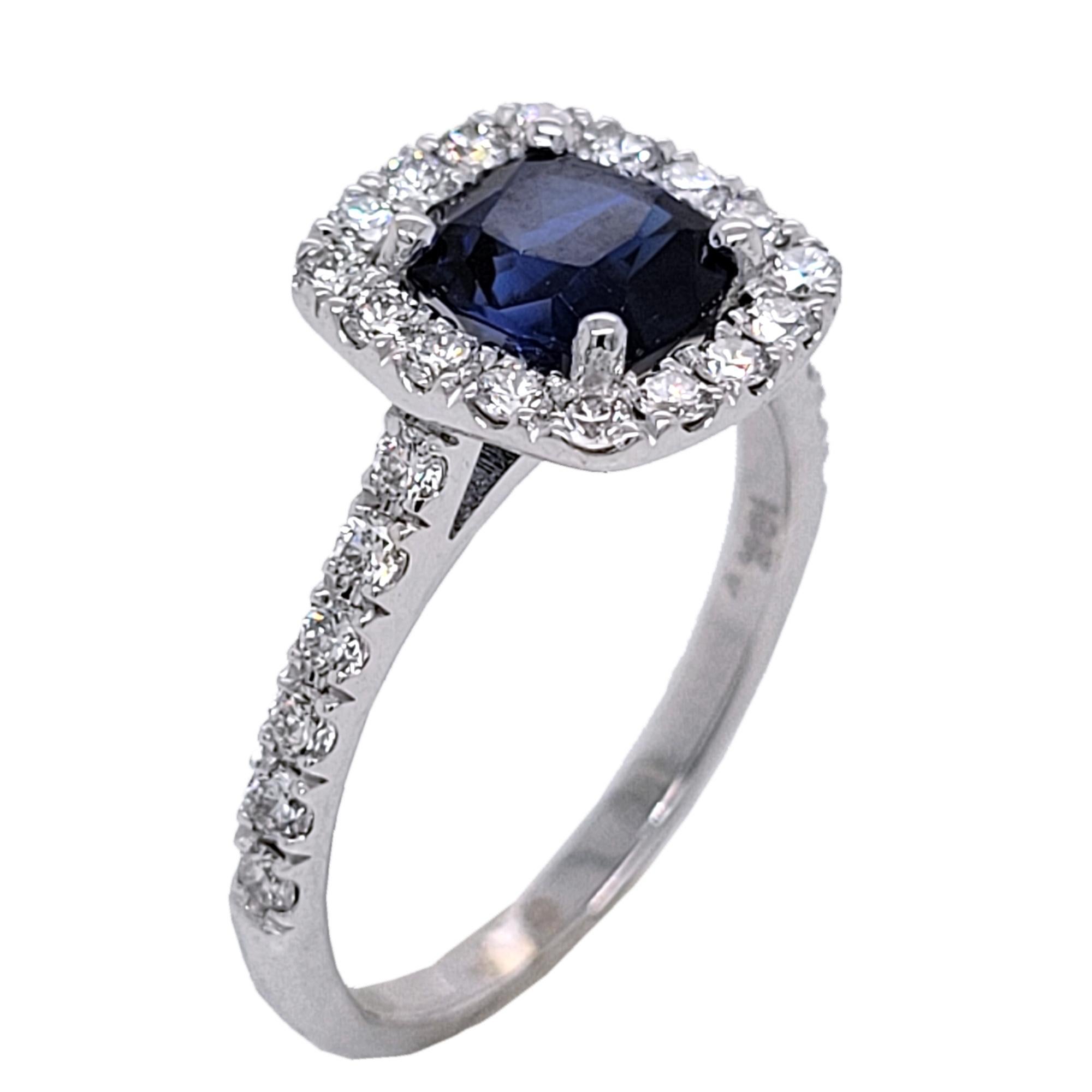 Contemporary 1.60 Carat Cushion Shape Sapphire 18 K Pave Set Engagement Ring with Halo For Sale