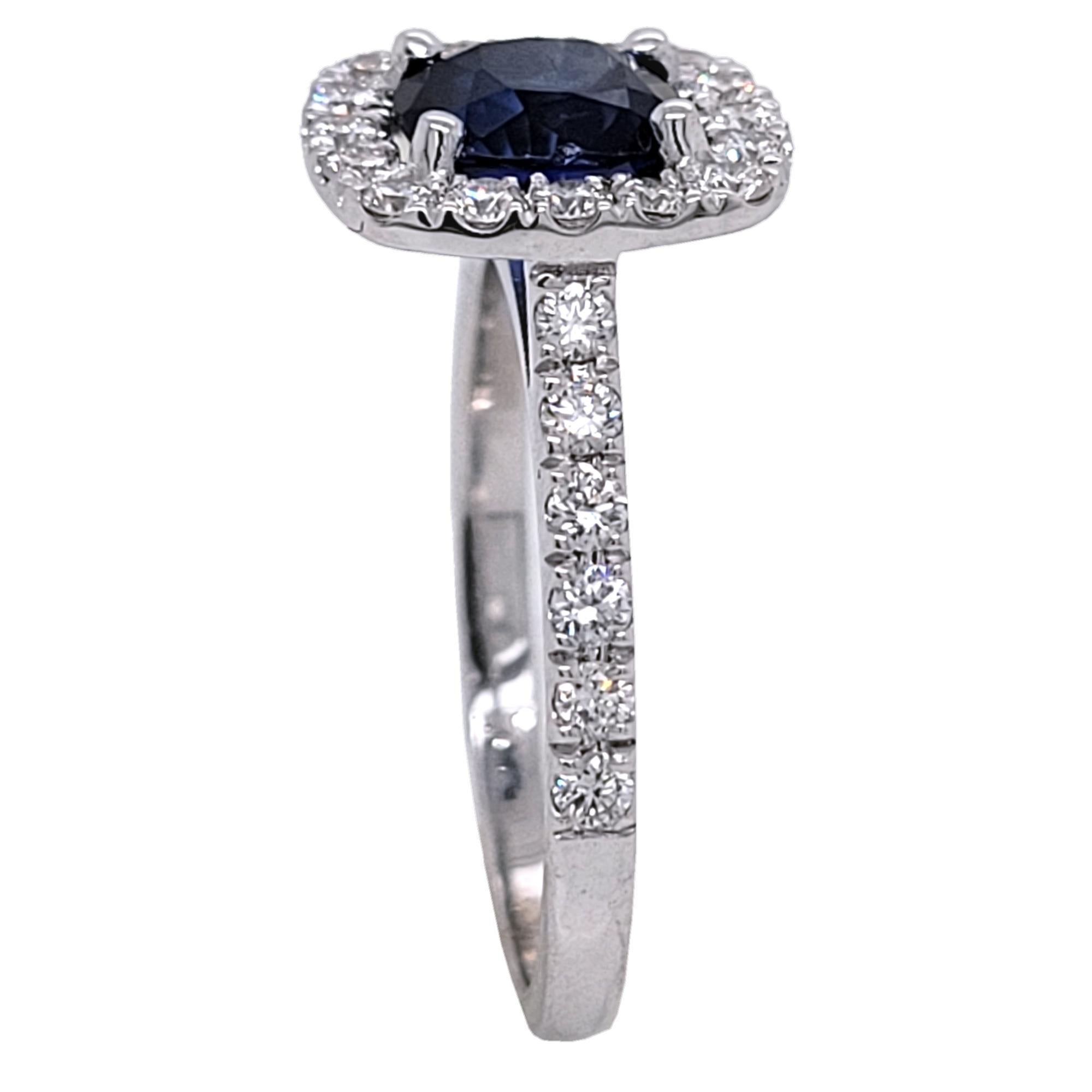 Cushion Cut 1.60 Carat Cushion Shape Sapphire 18 K Pave Set Engagement Ring with Halo For Sale