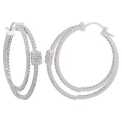 1.60 Carat CVD Diamond Hoop Earrings 14 Karat White Gold Handmade Fine Jewelry