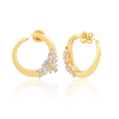 1.60 Carat Diamond 14 Karat Yellow Gold Crescent Earrings