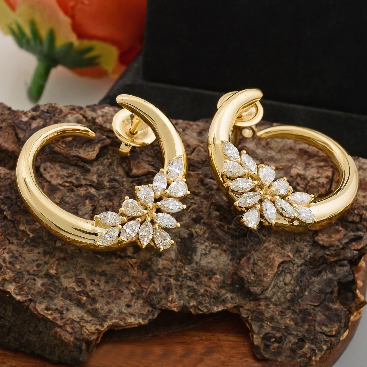 Pendientes Media Luna de Oro Amarillo de 14 Quilates con Diamante de 1,60 Quilates Moderno en venta