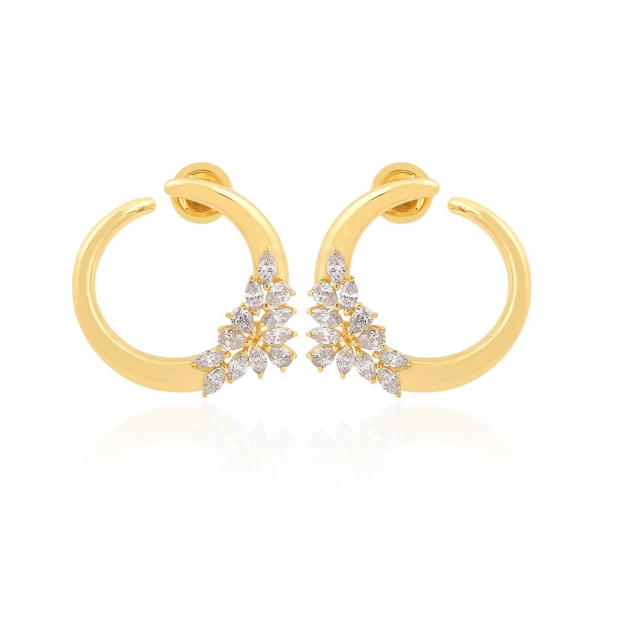 Halbmond-Ohrringe mit 1,60 Karat Diamant 14 Karat Gelbgold (Gemischter Schliff) im Angebot