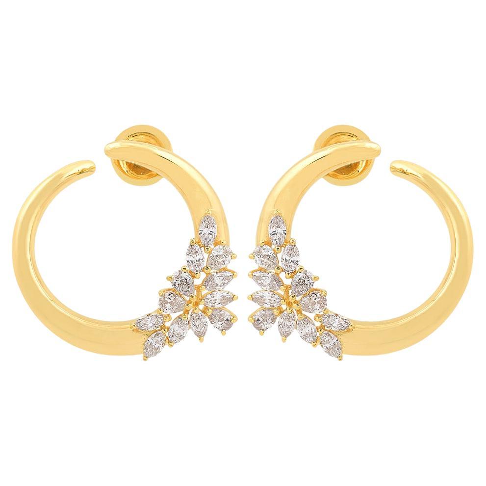Pendientes Media Luna de Oro Amarillo de 14 Quilates con Diamante de 1,60 Quilates
