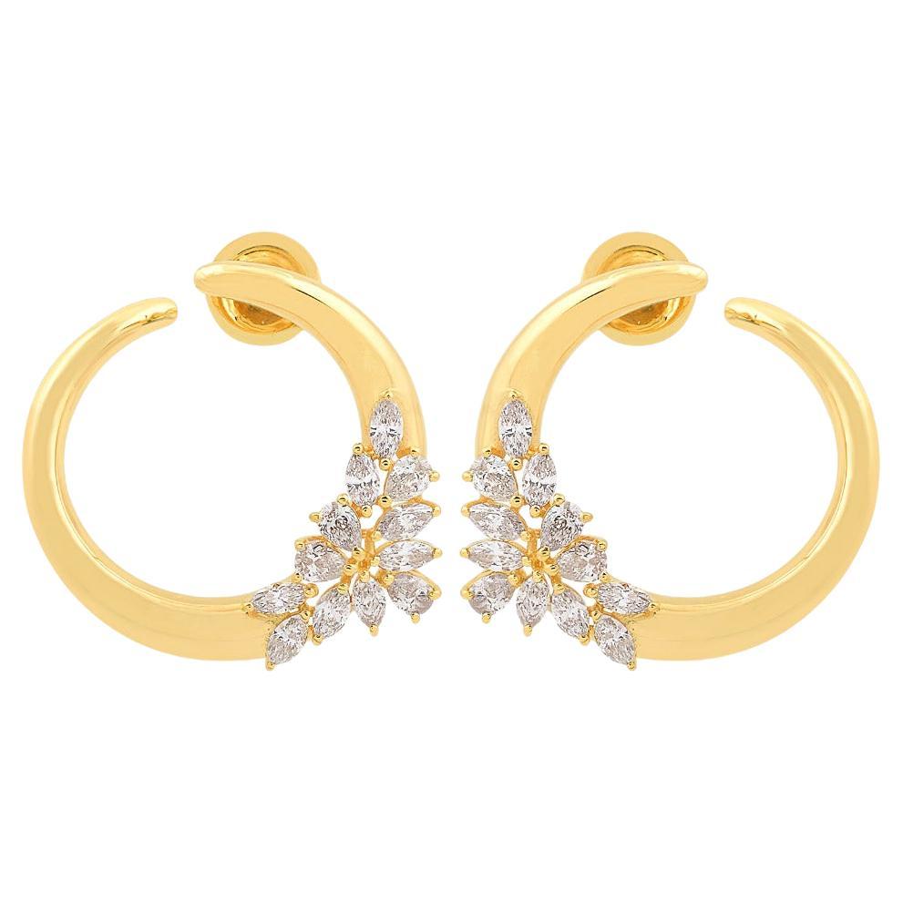 1.60 Carat Diamond 14 Karat Yellow Gold Crescent Earrings