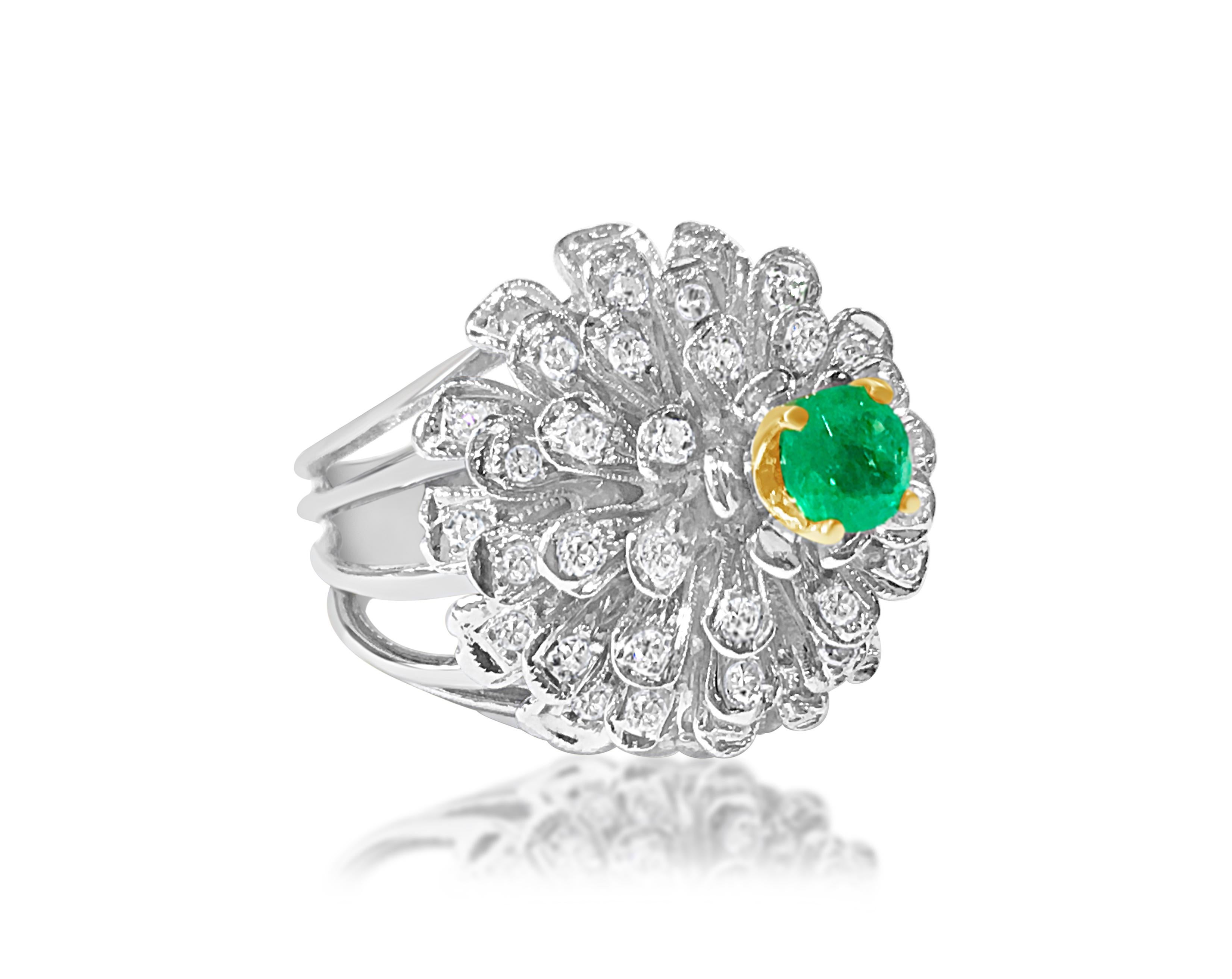 Victorian 1.60 Carat Diamond and Colombian Emerald Ring For Sale