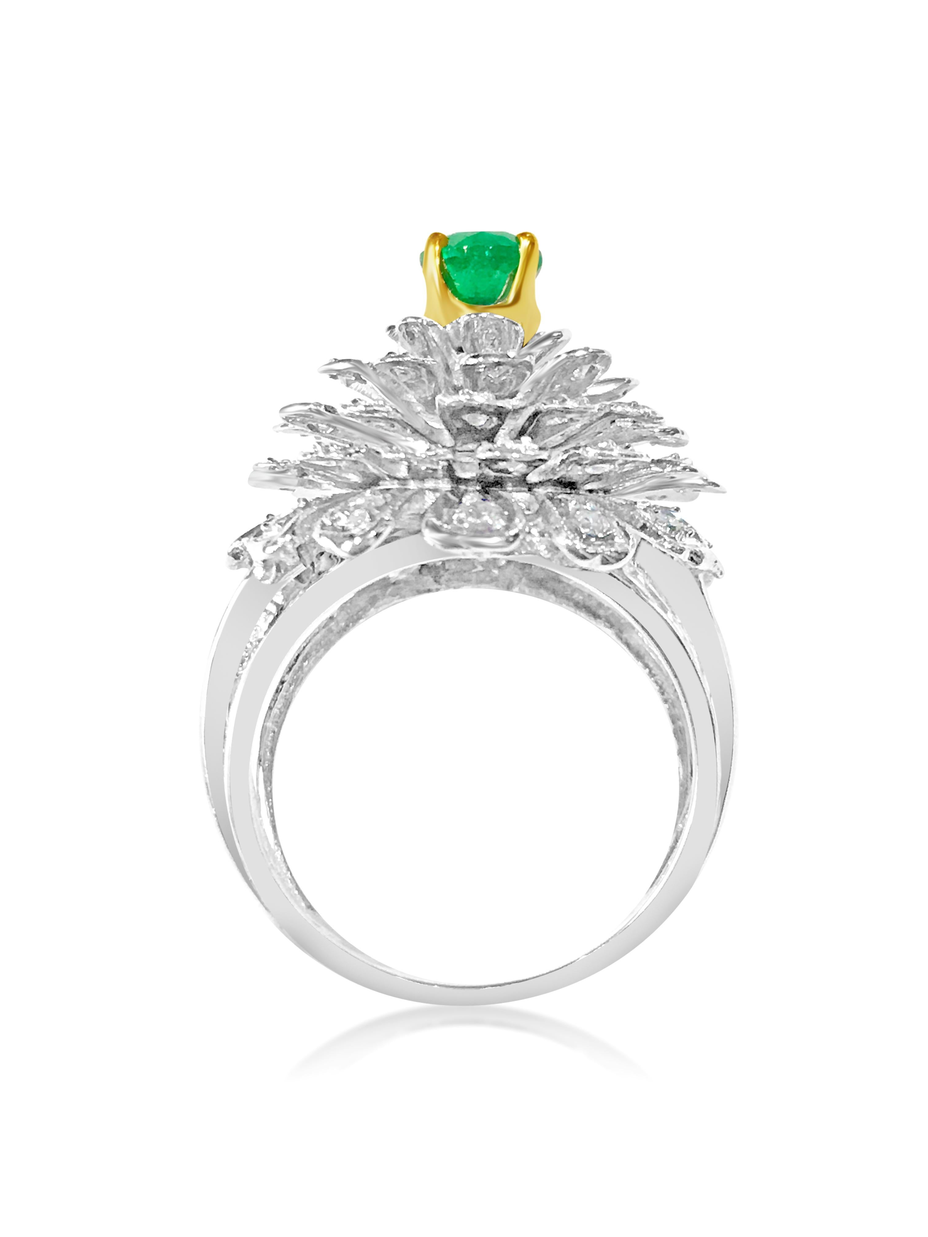 Women's 1.60 Carat Diamond and Colombian Emerald Ring For Sale