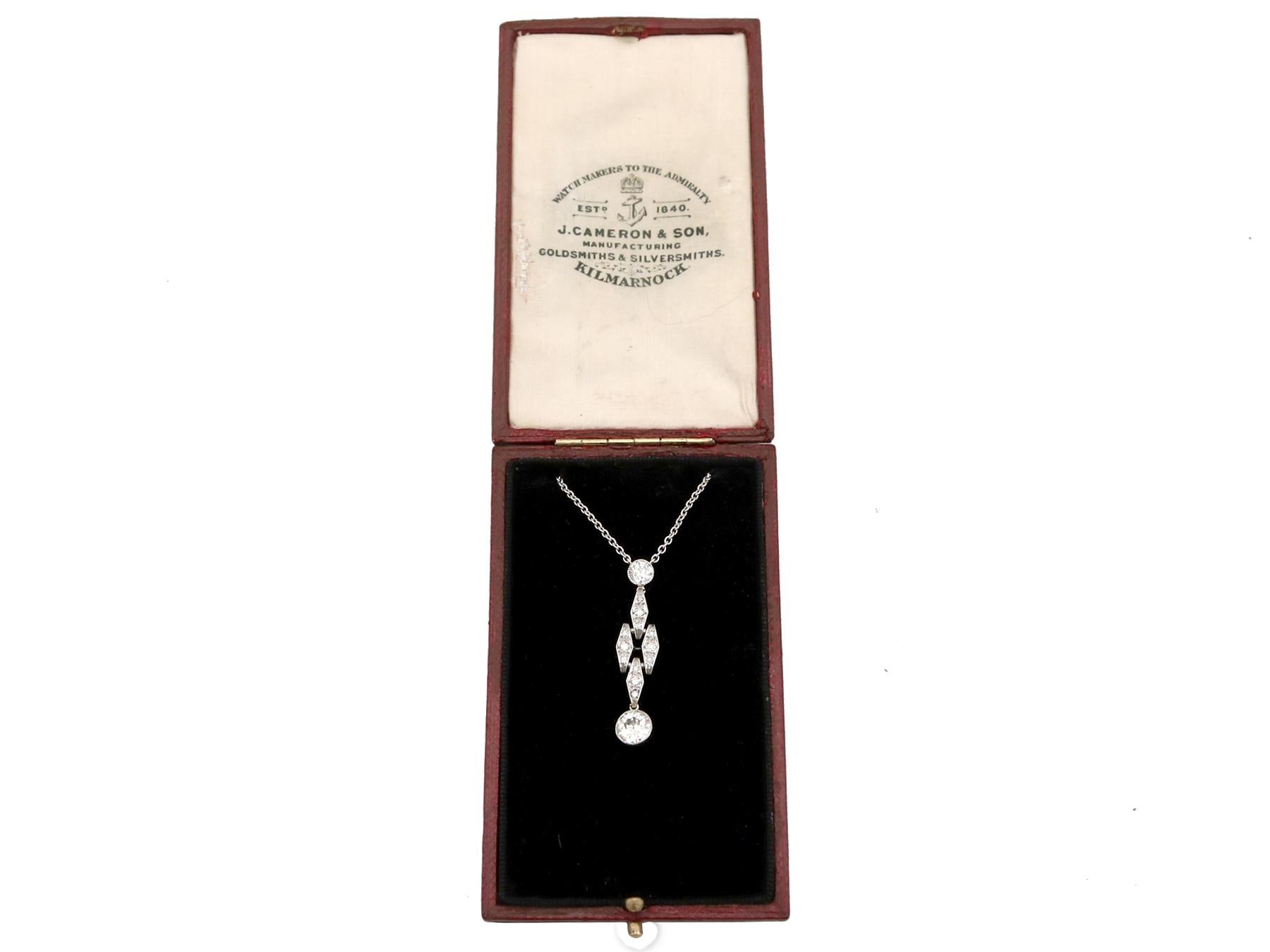 Antique Art Deco 1.60 Carat Diamond and Platinum Drop Pendant, Circa 1920 1