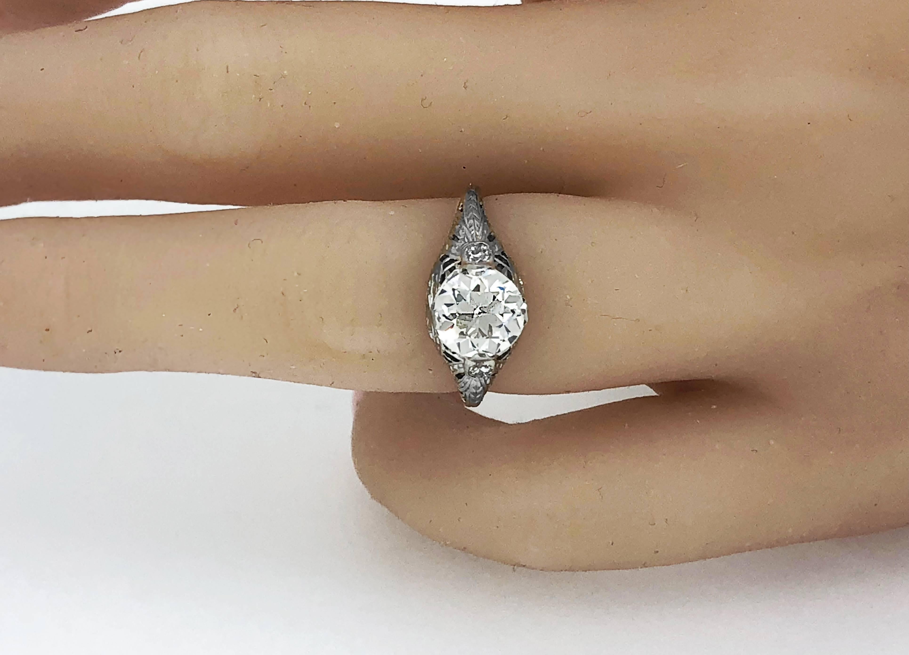 1.60 Carat Diamond Edwardian Engagement Ring 18 Karat White Gold In Excellent Condition In Tampa, FL