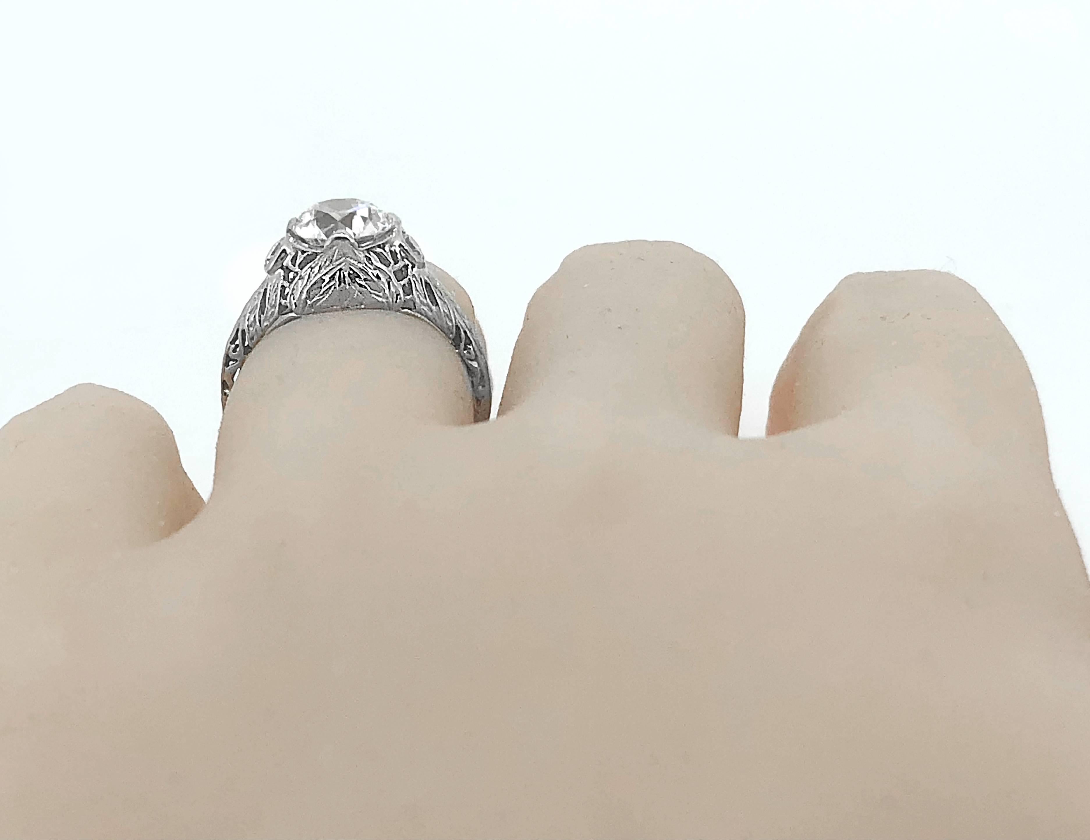 Women's 1.60 Carat Diamond Edwardian Engagement Ring 18 Karat White Gold