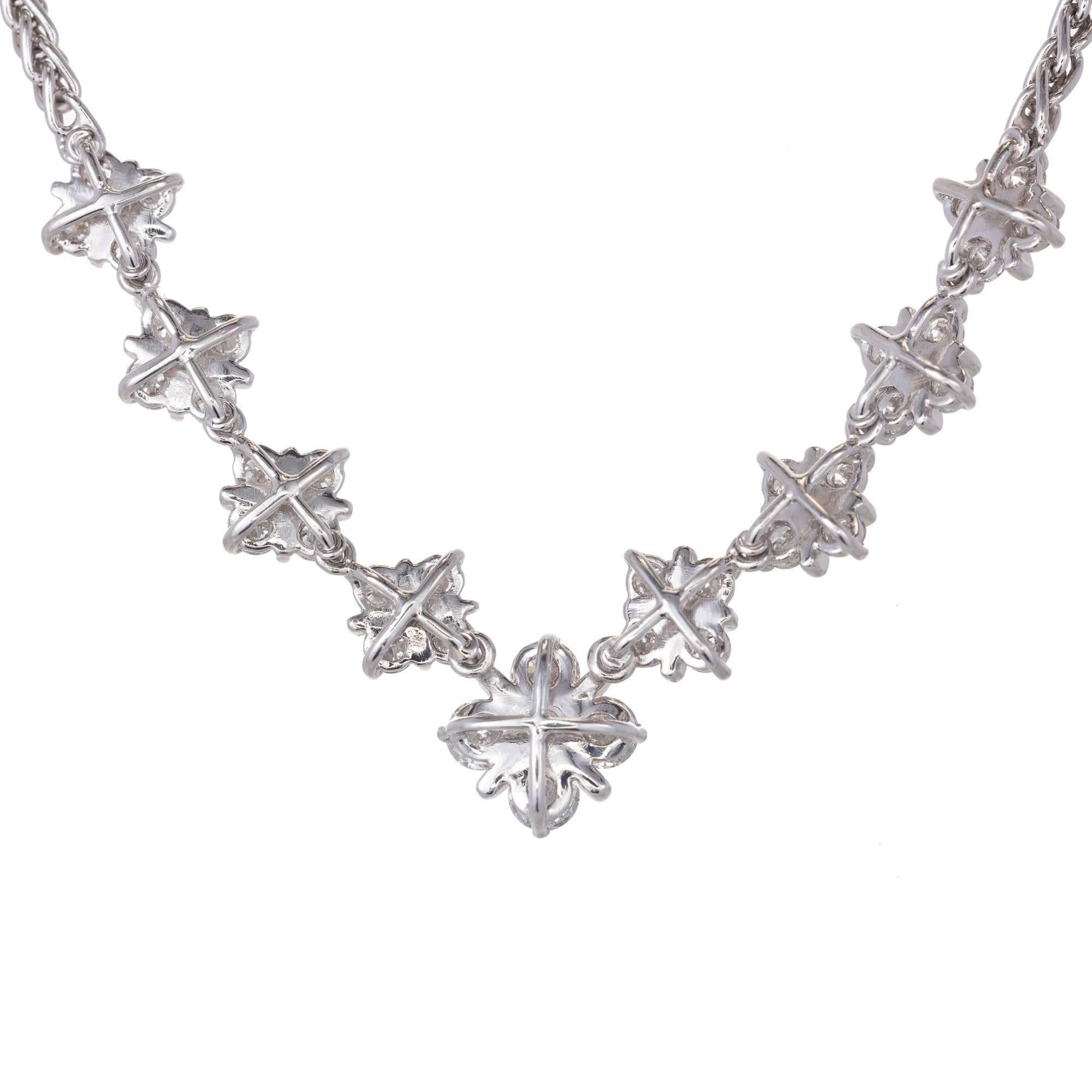 Platinum Diamond graduated checkerboard design necklace with full cut Diamonds in Platinum wire settings on a Platinum wheat chain. 16 inches

36 round full cut Diamonds, approx. total weight 1.60cts, F – G, VS
950 Platinum
20.8 grams
Tested: 950