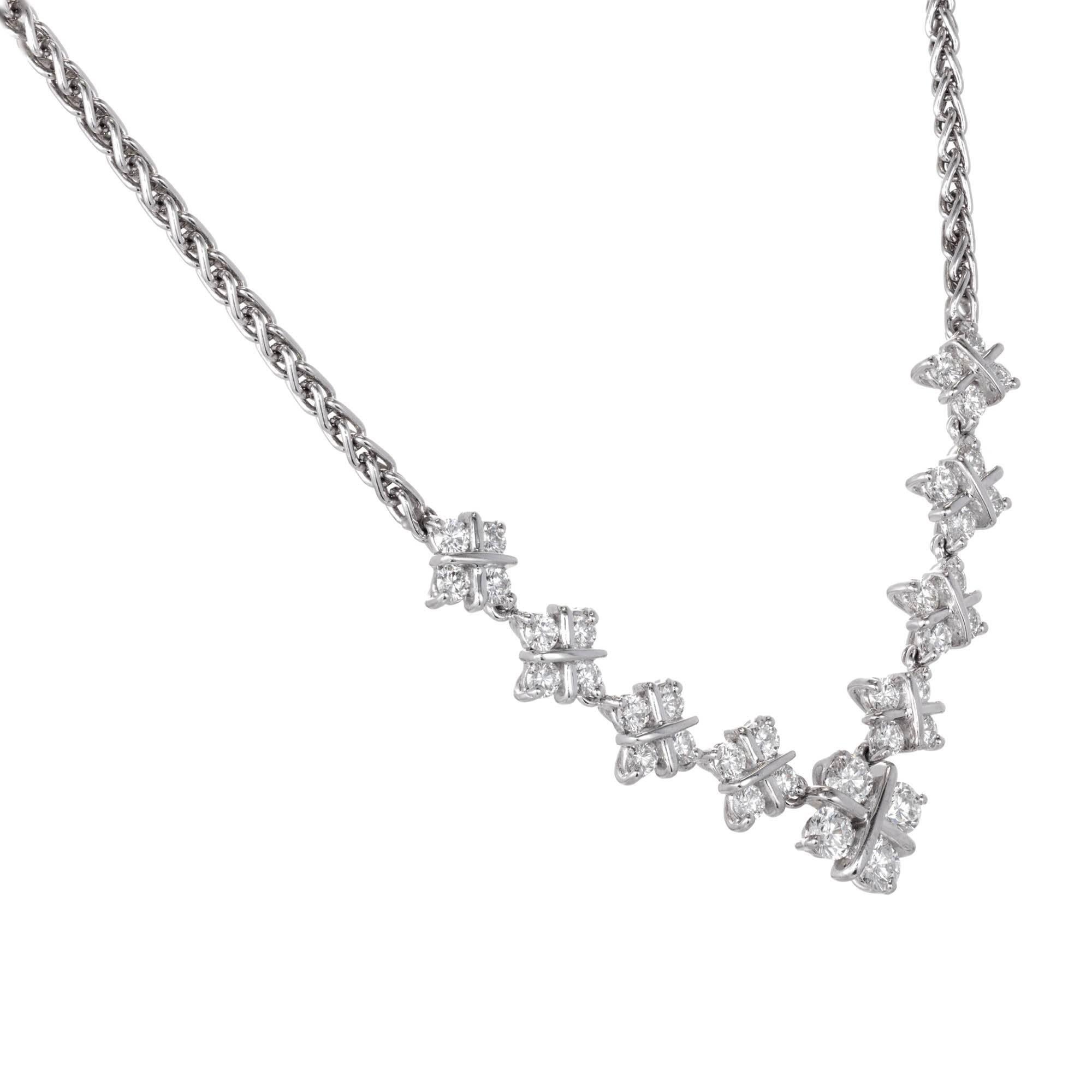 Round Cut 1.60 Carat Diamond Checkerboard Design Platinum Necklace