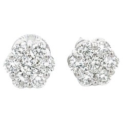 1.60 Carat Diamond Cluster White Gold Flower Stud Earrings