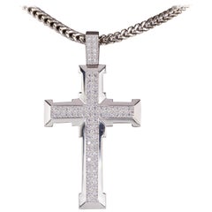 Pendentif croix en or blanc avec chaîne en forme de blé et diamants de 2 carats