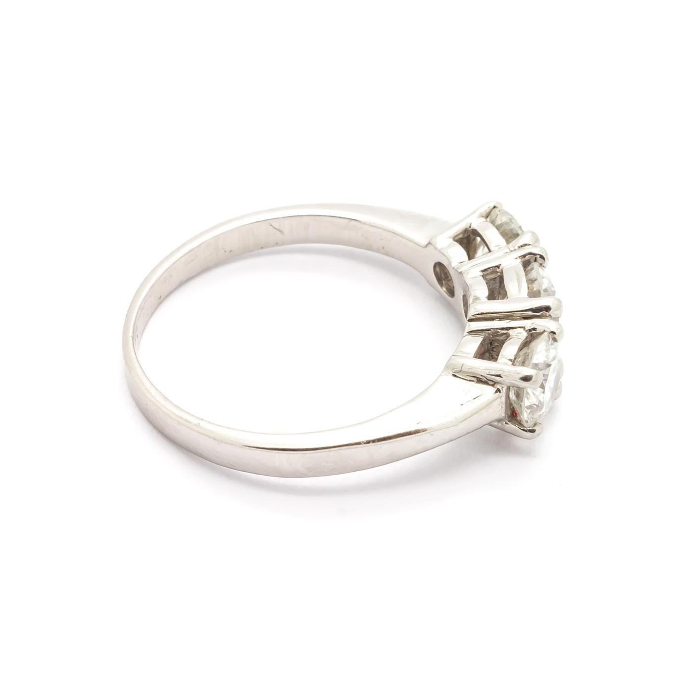 Women's 1.60 Carat Diamond Platinum Three-Stone Ring For Sale