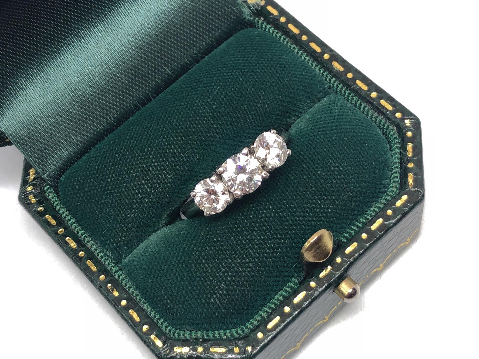 1.60 Carat Diamond Platinum Three-Stone Ring For Sale 2