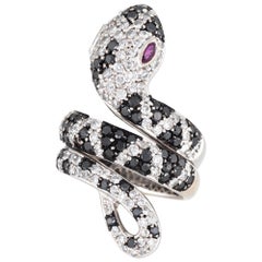 1.60 Carat Diamond Snake Ring Estate 14 Karat White Gold Diamond Back Jewelry