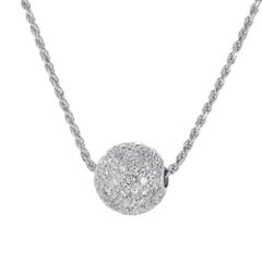 1.60 Carat Diamond White Gold Pave Ball Pendant Necklace