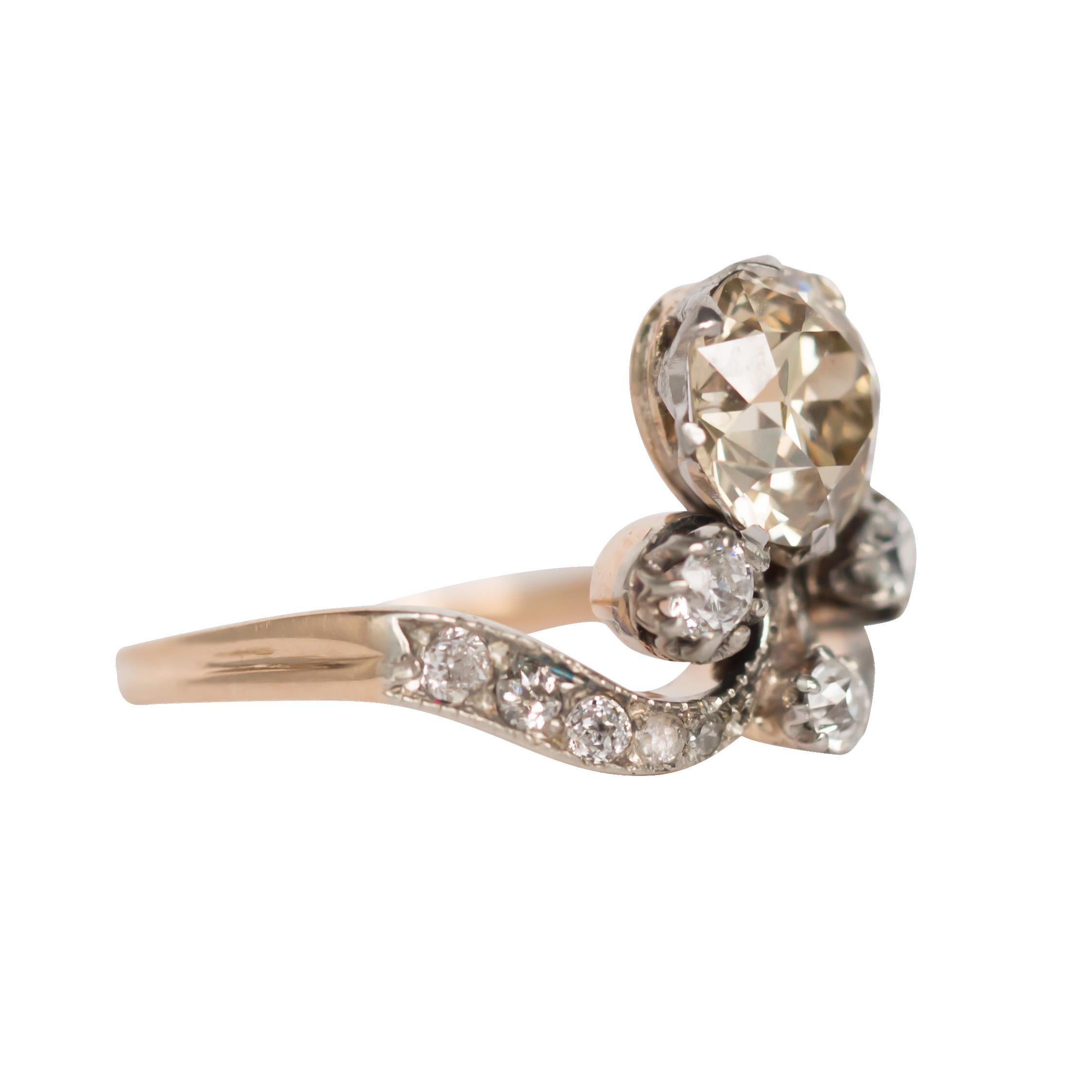 Victorian 1.60 Carat Diamond Yellow Gold and Platinum Engagement Ring