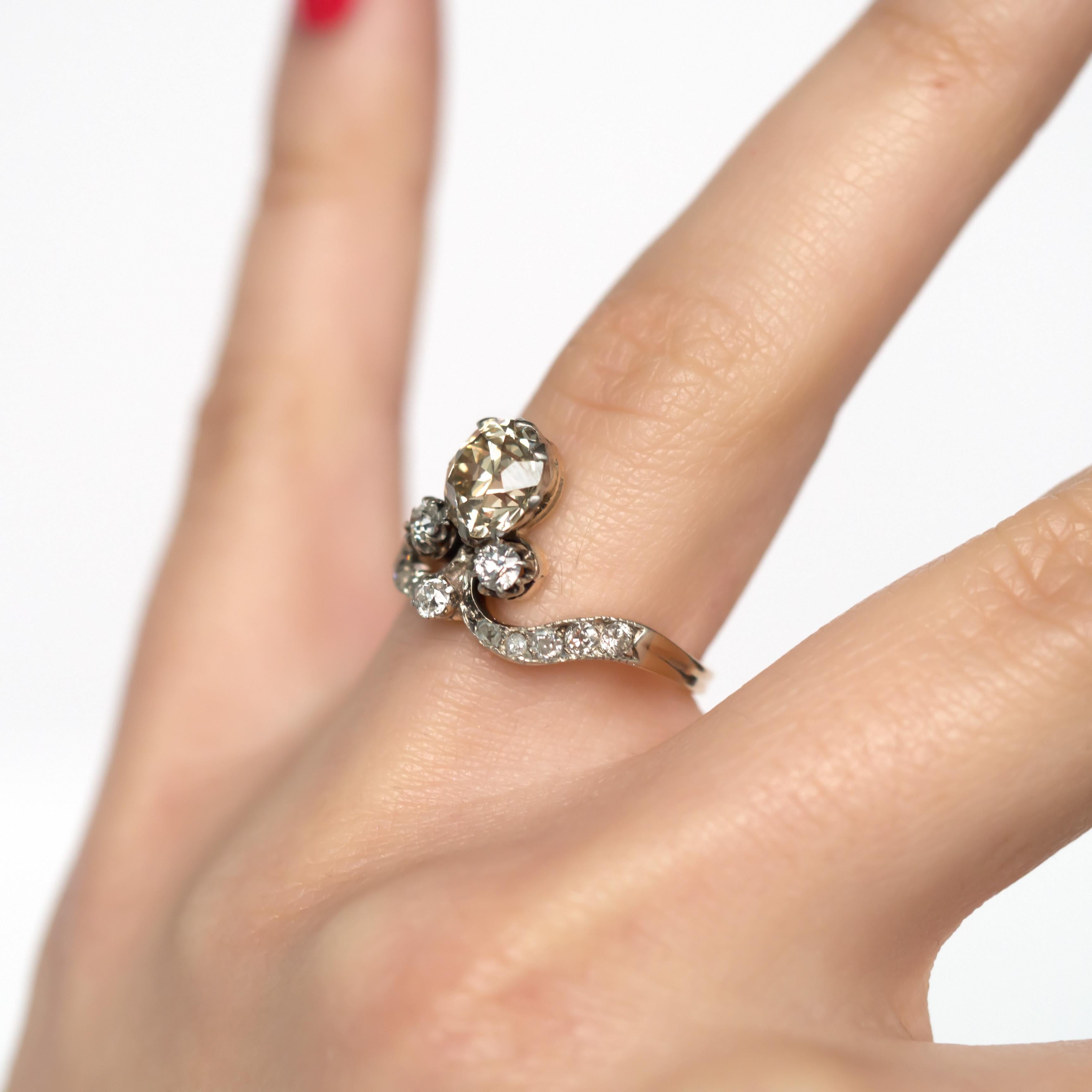 1.60 Carat Diamond Yellow Gold and Platinum Engagement Ring 1